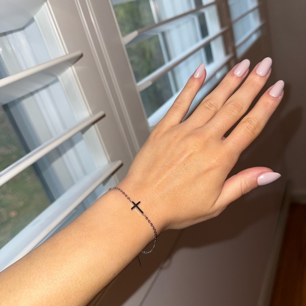 Minimalist Sterling Silver Cross Bracelet Dainty Christian - Picture 3 of 5